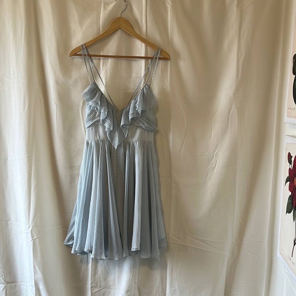 Light Blue Ruffle-Front Spaghetti Strap Dress